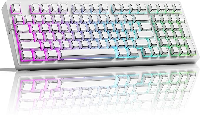 ZORNHER ZH980 Mechanical Keyboard Wireless,95% White Creamy Keyboard with Number Pad, Gaming Keyboard Full Size,Side Printed Cool Japanese Anime PBT Keycaps,Creamy Sounding Linear Switches