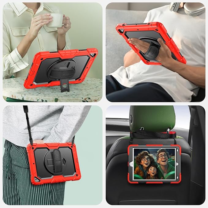 SEYMAC for iPad Air 3/ Pro 10.5 inch Case, Heavy Duty Full-Body Shockproof Protective Case with Screen Protector, 360° Rotating Stand, Hand/Shoulder Strap for iPad Air 3rd Gen, Red