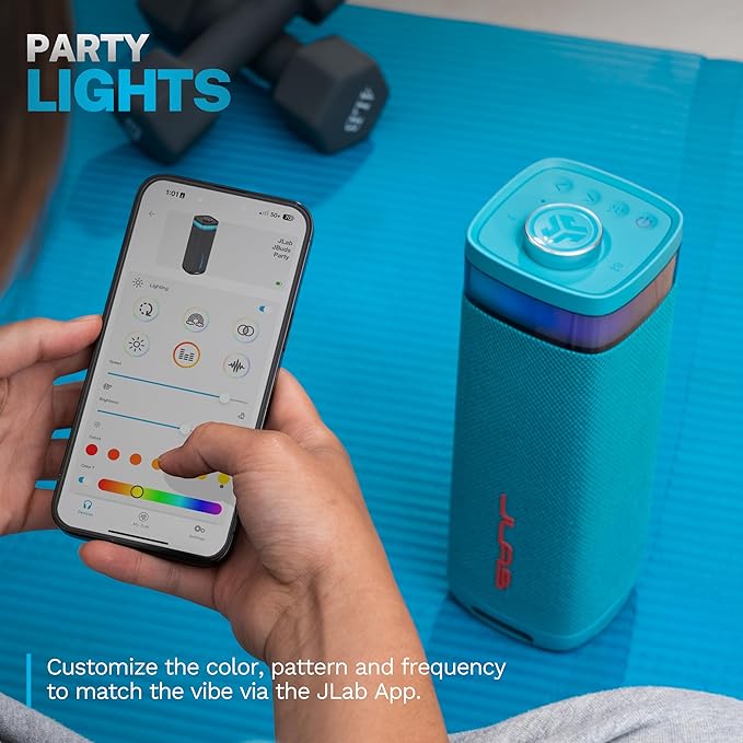 JLab, JBuds Party, Portable Bluetooth Speaker, Waterproof, Multi-Speaker Connection, RGB Lighting, Navy