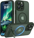 Magnetic Compatible with iPhone 15 Pro Max Case, [Built-in Kickstand][Full Camera Protection][Compatible with MagSafe][Anti-Fingerprint] Shockproof Phone Case for iPhone 15 Pro Max 6.7",Green