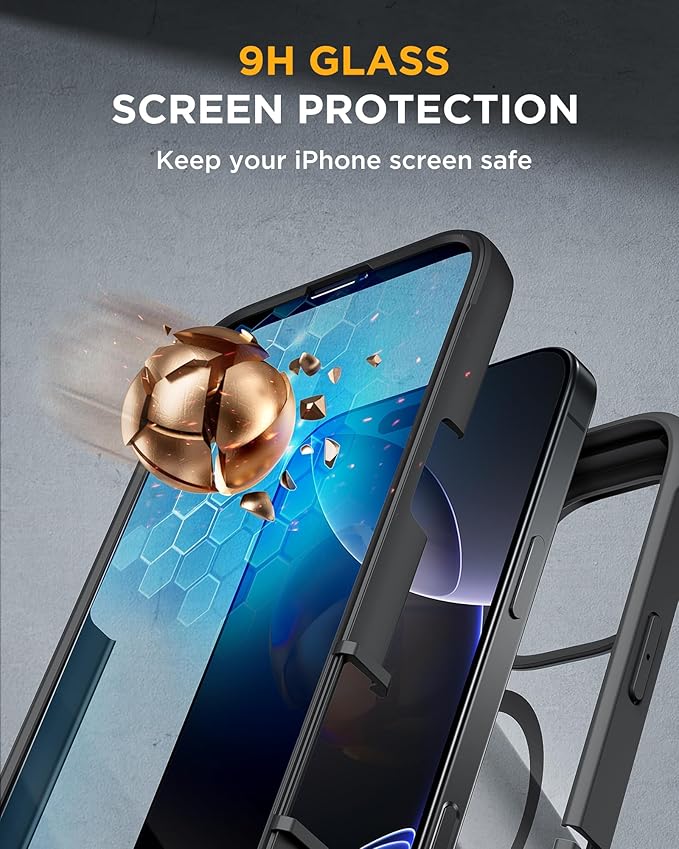 Miracase Magnetic for iPhone 16 Pro Max Case 6.9'' [Compatible with MagSafe] Full-Body Phone case with Built-in Glass Screen Protector& Camera Protector,Drop Proof 16 Pro Max Cover,Black