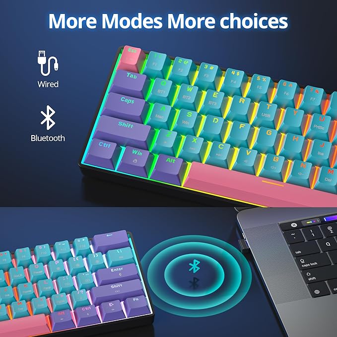 Fogruaden 60 Percent Wireless Gaming Keyboard, Wired/Bluetooth Mechanical Keyboard 60%, RGB Backlit, Hot-Swappable Red Switch