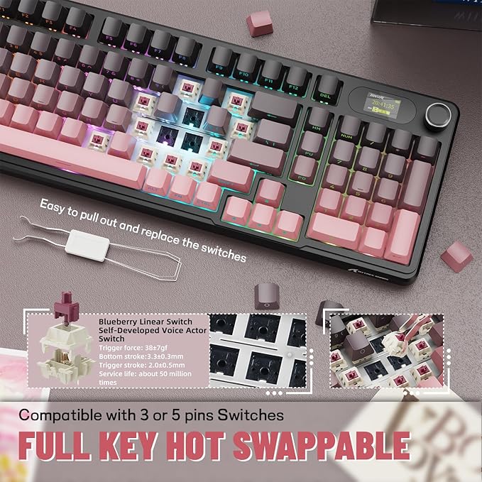 ATTACK SHARK X98PRO Wireless Mechanical Keyboard,Multi-Function Knob&TFT Screen,Tri-Mode BT/2.4GHz/USB-C Keyboard,Hot-Swappable RGB Backlit,4000mAh 98 Keys,Cloud Drive,for Win/Mac/Linux-BlackBerry