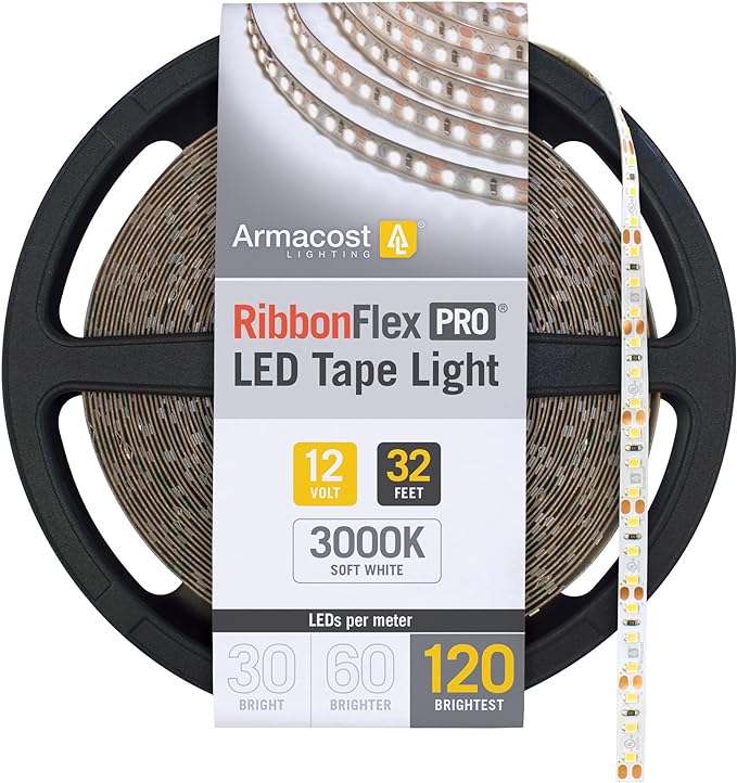 Armacost Lighting RibbonFlex Pro 12V White LED Strip Lights 120 LED/m, 3000K, 32.8 ft 143250