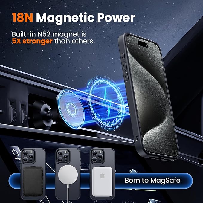 toushion 3 in 1 for iPhone 15 Pro Case with MagSafe, Screen Protector*1 Camera Lens Protector*1,Skin Feeling Back Cover Military-Grade Protection for iPhone 15 Pro Phone Case 6.1 inch Matte Black