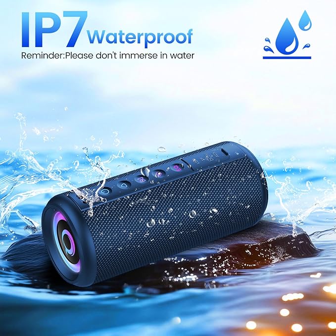Portable Bluetooth Speaker, 2026 Bluetooth 5.4 Wireless Speaker with 20W HD Loud Stereo Sound, 20H Playtime, LED Lights, IP7, TWS Pairing, Built-in Mic, for Outdoor, Home, Beach, Party, Gift, Blue