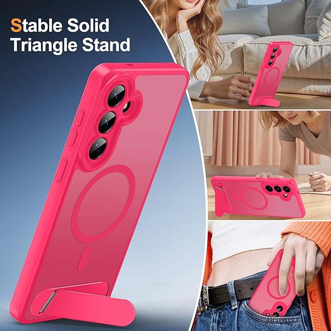Magnetic for Samsung Galaxy S26+ Plus Case, [Compatible with MagSafe][Full Camera Protection][Built-in Invisible Kickstand] Translucent Matte Phone Case for S26 Plus 6.7" - Hot Pink