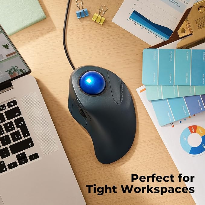 Wired Trackball Mouse for Large Hands, Ergonomic Design Reduces Wrist & Muscle Strain, Precision Tracking with Easy Index Finger Control, Compatible with PC, Laptop, Windows, Mac, Blue