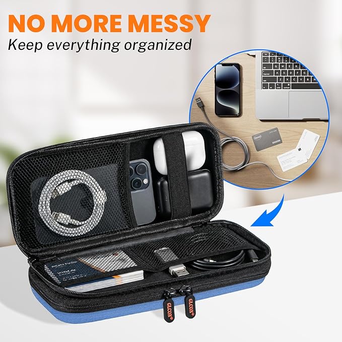 Hard Shell Carrying Case with Multiple Pocket - Double-Layer Electronics Organizer Travel Case - Portable Zipper Tech Cord Pouch Bag for Charger, Phone, Power Bank, Extenal Hard Drive, USB Flash Drive