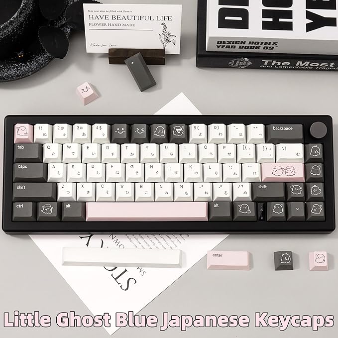 134keys Custom PBT Keycaps - Minimalist Style Black White Keycap Cherry Profile Dye Sub - Cute Japanese Keycaps Set for 60% 65% 75% 100% Percent Cherry MX Mechanical Keyboard