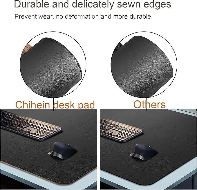 Chihein 43" x 16" 3XL Desk Mat with Cork & PU Leather (Black), Dual Sided Desk Pad Protector, Waterproof Computer Desk Mat for Gaming, Office, Home