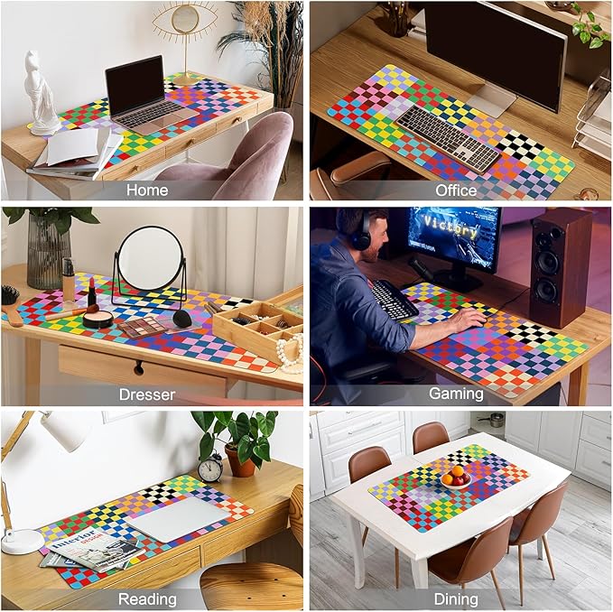 Lokigo Checkered Desk Mat, Large Mouse Pad for Desk, Anti-Slip Waterproof Big Mousepad, Cute DeskMatt for Desktop, Keyboard Mat for Computer Desktop (Retro Checkered)