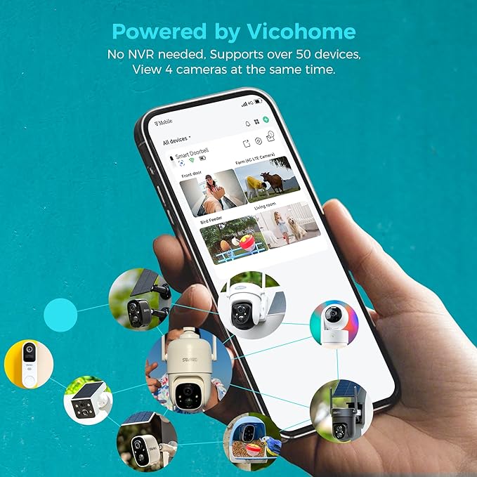Vicohome G6B Best 2K Solar Security Camera Wireless Outdoor System, No NVR Needed, Battery Powered, Easy to Setup, Motion Detection, Two Way Audio,Color Night Vision, SD Slot, 180 Days Exchange Policy