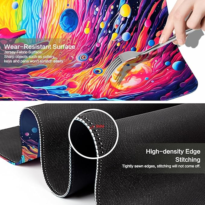 Cyberpunk Astronaut Mouse Pad Desk Mat Fantasy Planet Space Large Gaming Mouse Pad Anime Desk Pad Mousepad XXL Extended Keyboard Mat Futuristic Cosmic Adventure Mouse Mat, Waterproof, 31.5 x 15.7 in