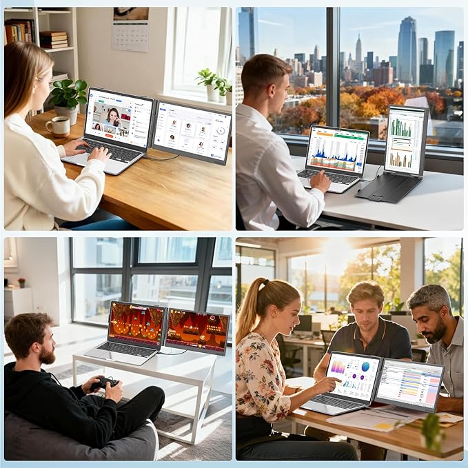 Teamgee 14 Inch Laptop Screen Extender, 1080P FHD Laptop Monitor Extender, Portable Monitor for Laptops 13-17.3" with USB-C/HDMI Port, Plug & Play for Windows/Mac/Android/Switch/PS5