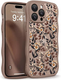 GVIEWIN for iPhone 14 Pro Max Case Compatible with MagSafe [Curly Wave Edge][Full Camera Protection] Floral Translucent Shockproof Magnetic Women Phone Case for 14 Pro Max, Bunchflower/Brown