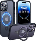 CASEKOO Designed for iPhone 14 Pro Case with Magnetic Invisible Stand [Military Drop Protection] [Compatible with MagSafe] Shockproof Slim Matte Translucent Pro Case 6.1 Inch, Black