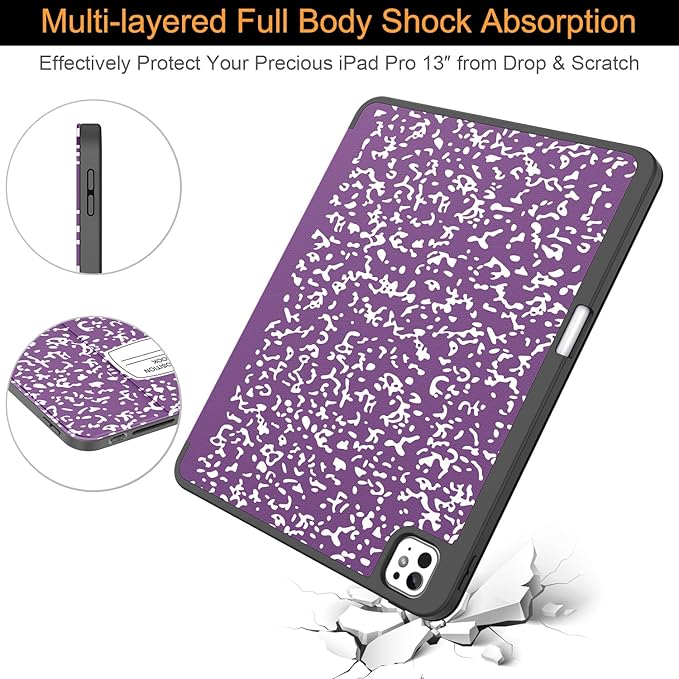 Soke Case for New iPad Pro 13 Inch (M5/M4, 2025/2024 Release), with Pencil Holder Trifold Stand Shockproof [Support Apple Pencil Charging + Auto Wake/Sleep], Soft TPU Back Cover, Book Violet