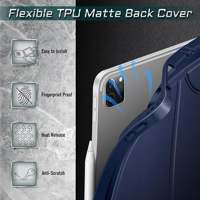 CaseBot Magnetic Case for iPad Pro 12.9-inch 6th Generation 2022, Multiple Angle Shockproof Rugged Stand Case, Soft TPU Back Cover w/Pencil Holder, Also Fit iPad Pro 12.9" 5th/4th/3rd Gen, Navy