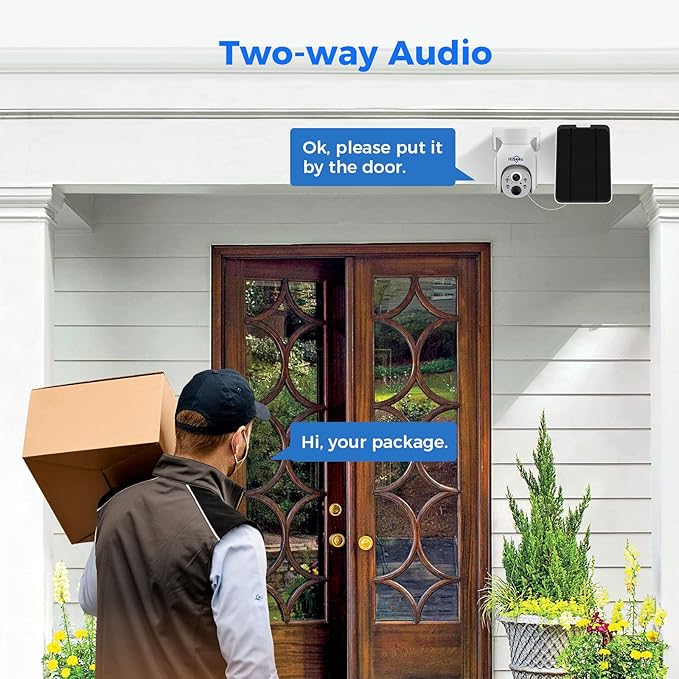Hiseeu Solar Security Camera Outdoor, 4MP Wireless WiFi Camera, PTZ 360° View, PIR Motion Detection, Color Night Vision, IP66, 2-Way Audio, Compatible with Alexa