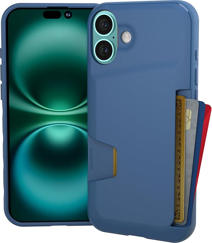 Smartish® iPhone 16 Plus Wallet Case - Wallet Slayer Vol. 1 [Slim + Protective] Credit Card Holder - Drop Tested Hidden Credit Card Slot Cover for Apple iPhone 16 Plus - Blues on The Green