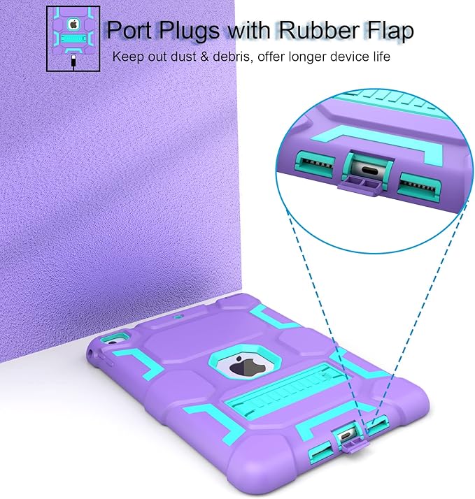 CCMAO Compatible with iPad 6th Generation Cases, iPad 5th Generation Case, iPad 9.7 Case, iPad Air 2 Case, Hybrid Shockproof Rugged Drop Protection Case with Kickstand, Purple+Green