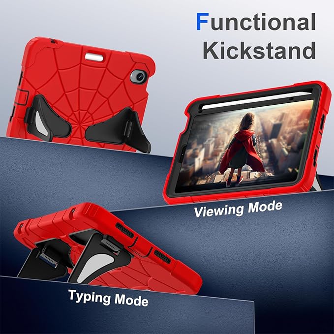 AKABEILA Compatible with Apple iPad Mini 6 2021/iPad Mini 7 2024 Tablet Case，Lightweight Shockproof Rugged Protective Cover with Kickstand for Kids Children Boys Babies Red Black