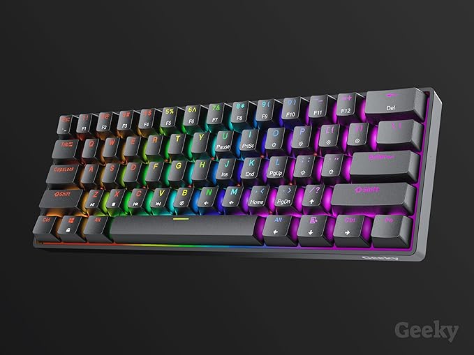 Geeky GK61 SE 60% | Mechanical Gaming Keyboard | 61 Keys Multi Color RGB LED Backlit for PC/Mac Gamer | ANSI US American Layout (Black, Mechanical Brown)