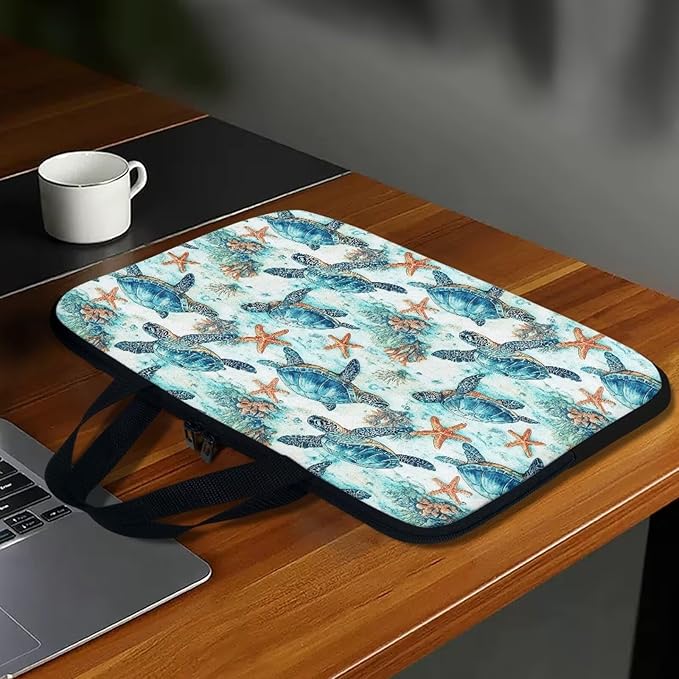10 Inch Sea Turtle Starfish Laptop Sleeve, Lightweight Laptop Cover Computer Bag Tablet Carrying Case with Handle, Waterproof Tote Bags Notebook Case Handbag Briefcase for Men Women