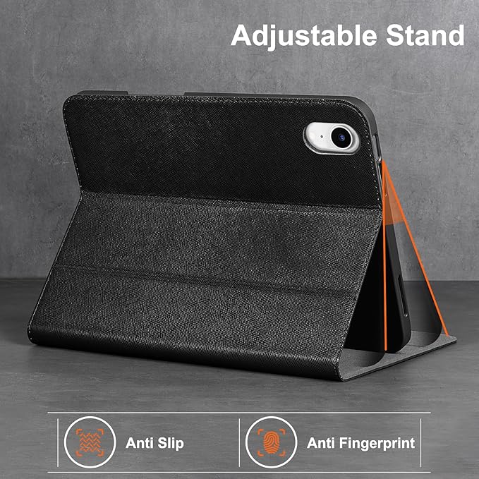 Gexmil Leather Case for iPad mini 7 (A17 Pro) 2024 / iPad mini 6 Generation 2021 8.3 Inch,Premium Cowhide Cover with Pencil Holder,Adjustable Stand, Auto Wake/Sleep,Palm-Print Black
