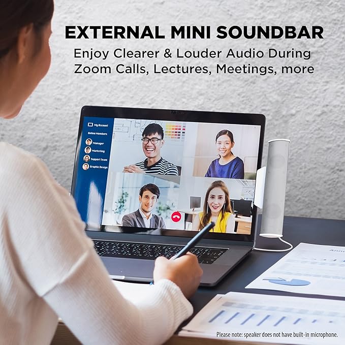 GOgroove SonaVERSE USB Speakers for Laptop Computer - USB Powered Mini Sound Bar with Clip-On Portable External Speaker Design for Monitor, One Cable for Digital Audio Input and Power (White)