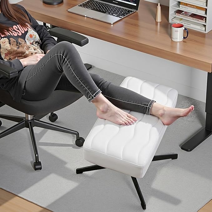 VECELO Under Desk Footrest, PU Ergonomic Foot Rest with Comfort Padding, Height Adjustable for Relieving Leg Pain, Stiffness, and etc, White