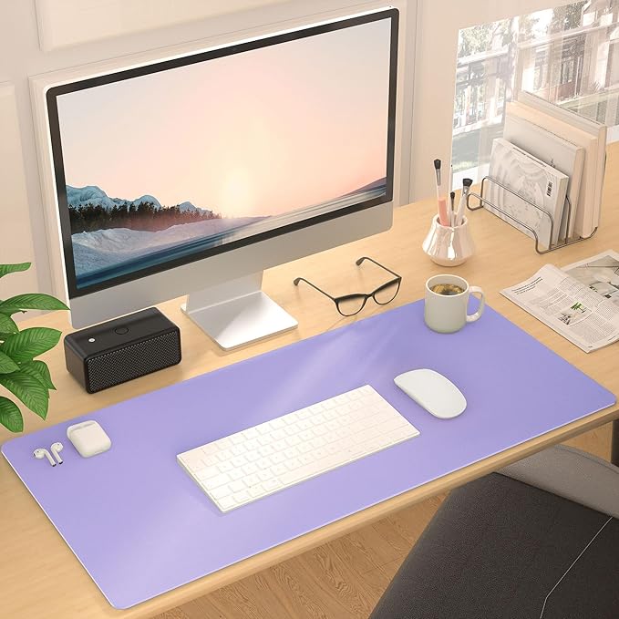 Mouse Pad Desk Protector Mat, Large PU Leather Office Desk Mat, Non-Slip Desk Pad for Keyboard and Mouse, Waterproof Desk Blotter Pad for Writing, Smooth Laptop Desk Pads, Taro Purple (17’’X36’’)