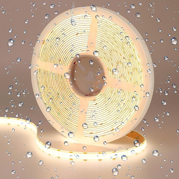 GOMING 32.8ft(10M) DC 24V Double Row COB LED Strip Light Natural White 4000K IP65 Waterproof 6000LEDs CRI 93+ 20000lm Uniform Glow Dotless Flexible LED Tape Lights for DIY Home Decor(No Power Supply)