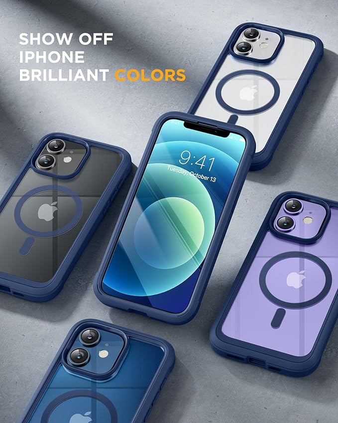 Miracase Glass Series Designed for iPhone 12/12 Pro 6.1 Inch, Upgrade Full-Body Magnetic Case with Built-in 9H Tempered Glass Screen Protector, with Camera Lens Protector, Magnetic Blue