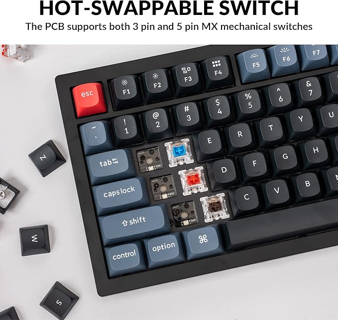 Keychron V3 Wired Custom Mechanical Keyboard Knob Version, TKL QMK/VIA Programmable Macro with Hot-swappable Keychron K Pro Red Switch Compatible with Mac Windows Linux Carbon Black (Non-Transparent)