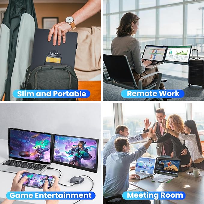 Laptop Screen Extender, Ultra-lightweight 14" FHD 1080P IPS Dual Screen, Laptop Monitor Extender with USB-C/HDMI Port, Plug and Play Portable Monitor for 13-17" Laptops (Wins/Mac/Android//Switch/PS5)