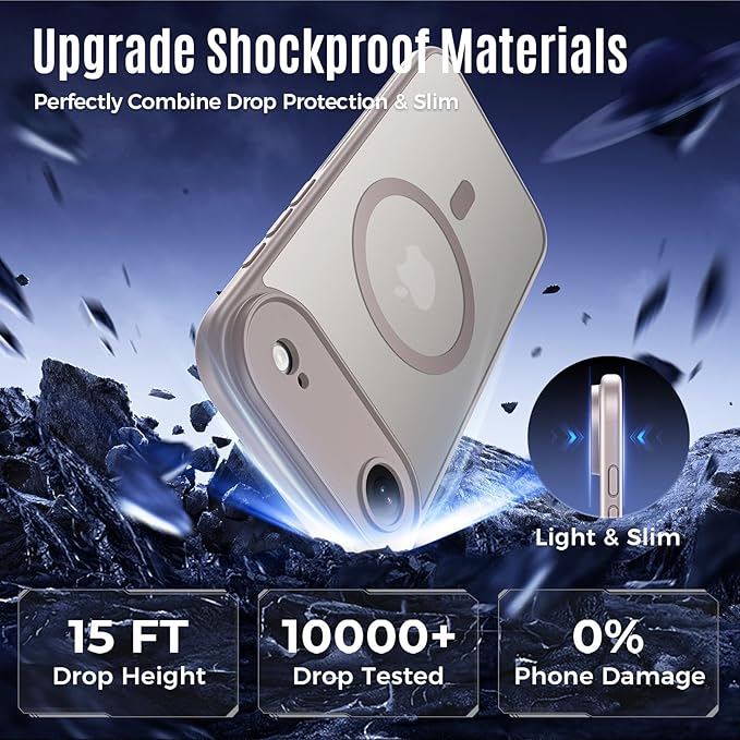 Symcele Designed for iPhone Air Case, Compatible with MagSafe, [Camera Protection] [15FT Military Drop Protection] Shockproof Translucent Matte Anti-Slip Thin Slim Phone Case, 6.5", Natural Titanium