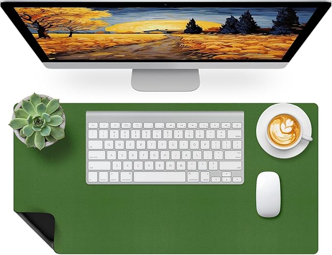 Bloss Green Leather Mouse Pad,Leather Desk Mat Protector,Dual-Side Use Mouse Mats,Office Desks Mats,Laptop Protector Desks Mat,Waterproof Keyboard Pads,Desk Writing Pad for Office/Home.23.6"x 13.8"