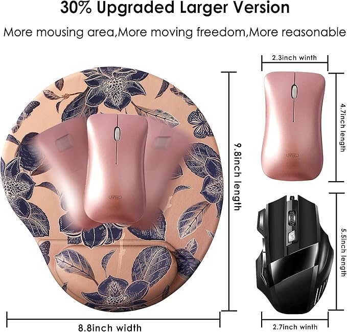 Ergonomic Mouse Pad with Wrist Support,Cute Mouse Pads with Wrist Rest,Comfortable Mouse Pad for Home Office Gaming Working Computers Laptop,Pain Relief with Non-Slip PU Base (Gold Stamping)