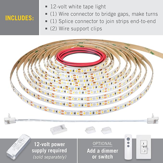 Armacost Lighting RibbonFlex Pro 12V White LED Strip Lights 120 LED/m, 5000K, 8.2 ft 163210