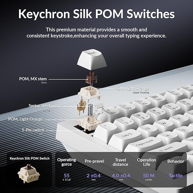 Keychron V6 Ultra 8K Full Size Wireless Mechanical Keyboard, 8000Hz, Hot-Swappable Brown Switch, RGB Backlight, PBT Keycaps, 2.4GHz/Bluetooth/Wired, ZMK/Web Launcher, for Windows macOS Linux – White