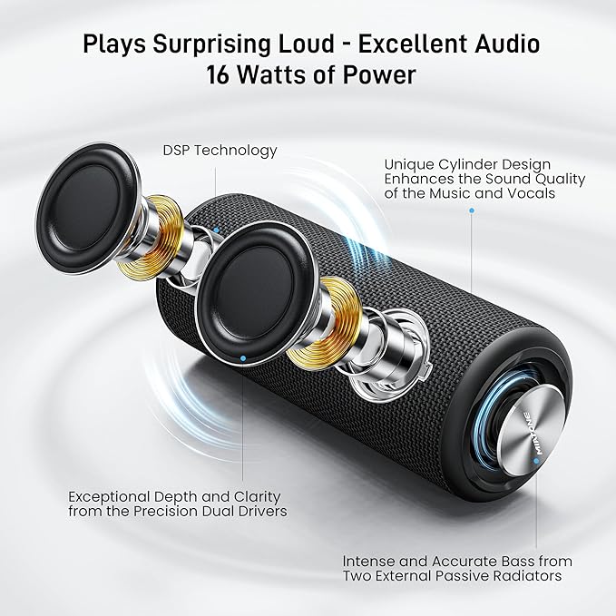 MIATONE Boombox Outdoor Portable Bluetooth Speaker Waterproof Wireless Speakers - Black