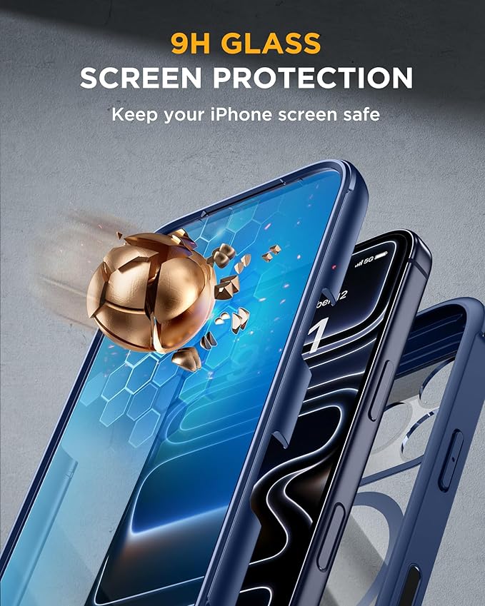 Miracase for iPhone 17 Pro Max Case 6.9" Full-Body Phone Case with Built-in Glass Screen Protector& Full Camera Protector,[Magnetic with MagSafe] Drop Proof 17 ProMax Cover, Blue