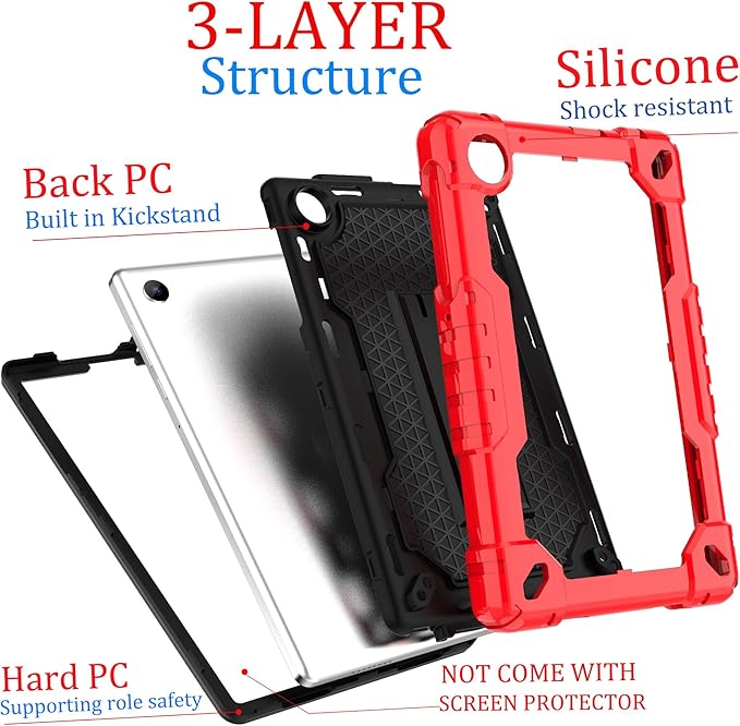Case for for AT&T Amigo Jr. Tab 8 inch Tablet 9136K - [Built-in Kickstand] Anti Slip Kids Friendly Shockproof Silicone Protective Cover (Red/Black)