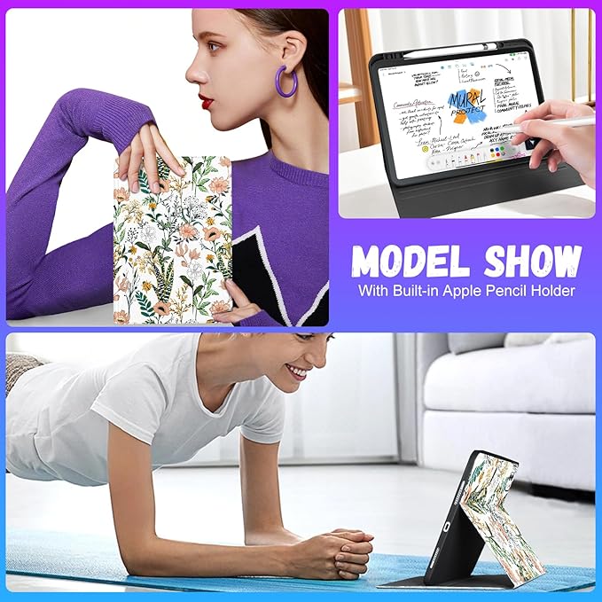 Uppuppy for iPad Pro 13 Inch Case 2024 - Women Girls Cute Folio Smart Cover with Pencil Holder Flower Floral Girly Pretty Kawaii Kids Unique for iPad Pro M4 13 Inch Cases A2925 A2926 A3007