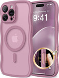 CAPRARO for iPhone 16 Pro Max Case for Women Girls, Upgraded [Full Camera Protection] [Compatible with MagSafe] Cute Wave Translucent Matte Phone Case for iPhone 16 Pro Max, Black Currant
