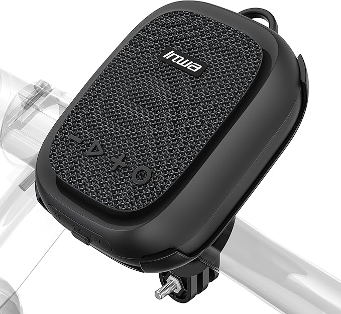 Inwa Portable Bluetooth Speaker for Bike, IP67 Waterproof Wireless Traveling Bicycle Speakers, TWS Mini Outdoor Speaker, Built in Mic for Bicycle Riding, Showering, Hiking, Pool, Beach, Golfing(Black)