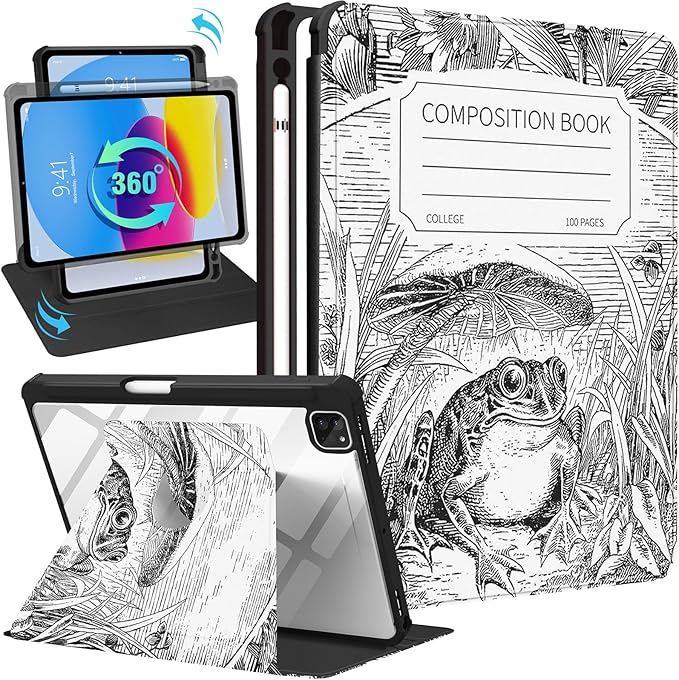 Uppuppy for iPad Pro 12.9 Case Folio Cover with Pencil Holder Women Girls Cute Girly Teens Cool Pretty Aesthetic Animals Design Rotating Stand for Apple iPad Pro 12.9 Inch Cases 2022/2021/2020/2018