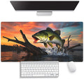 Large Gaming Mouse Pad (31.5" x 15.8") - Large Mouth Bass Fish Fishing Lake Scene At Sunset, Extra XXL Extended Office Accessories, Premium Stitched Anti-Slip Desk Mat